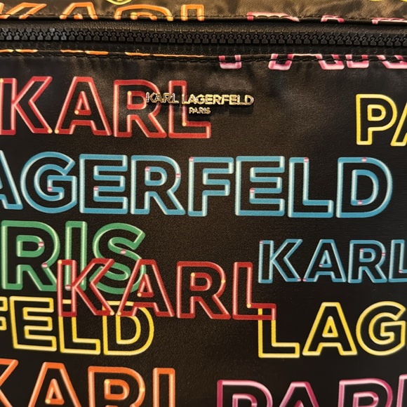 NWT Karl Lagerfeld Nylon Multi Color Backpack With 2 Side Pockets & Front Pocket - Picture 3 of 16